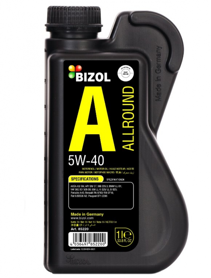BIZOL Allround 5W40 SN A3/B4 HC-синт 1л (12 в уп) /85220/ 06600017