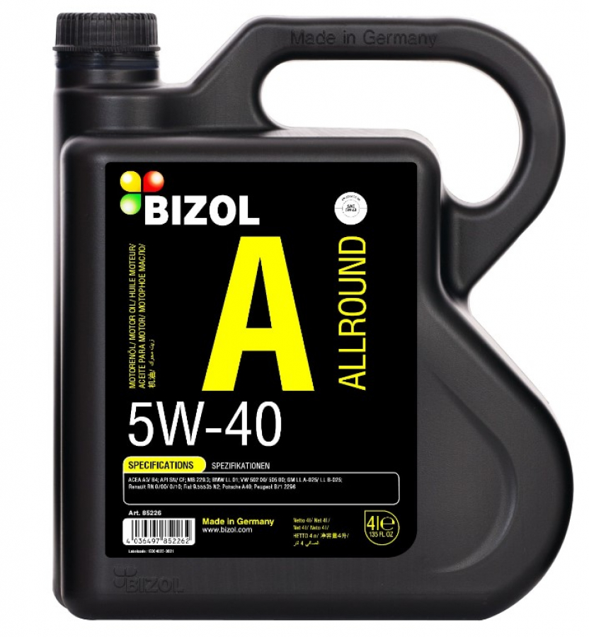 BIZOL Allround 5W40 SN A3/B4 HC-синт 4л (4 в уп) /85226/ 06600019