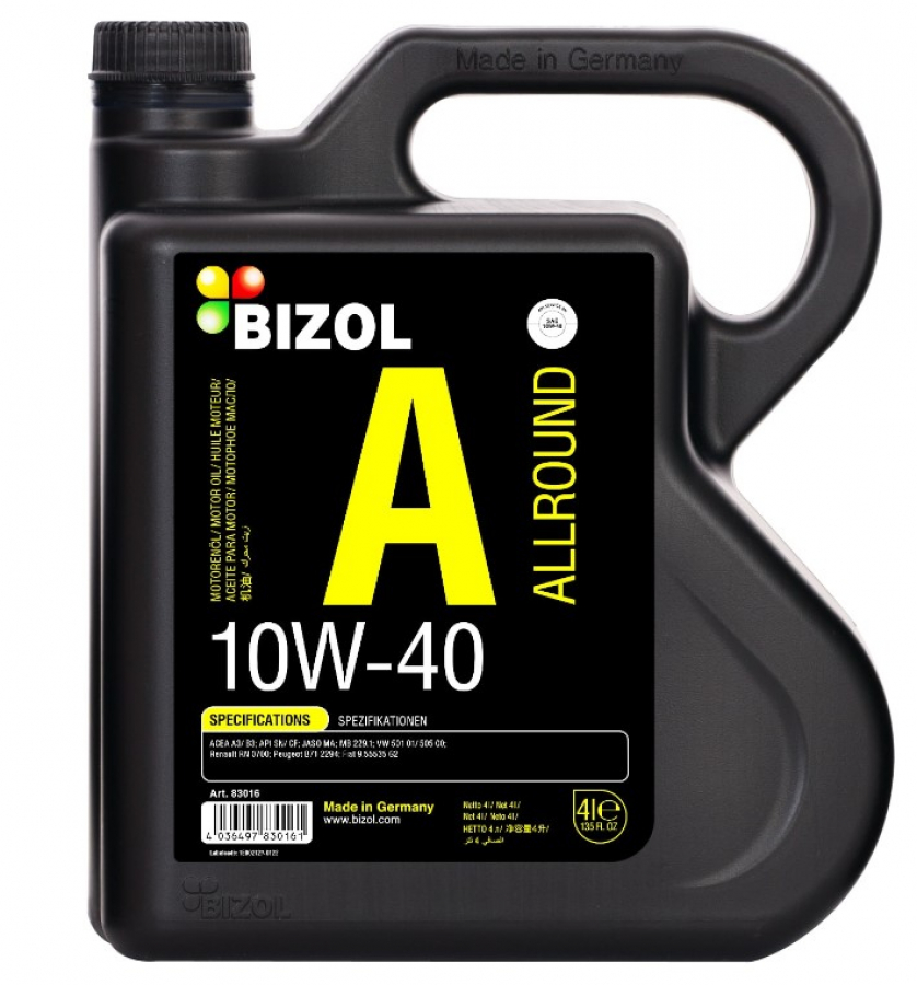 BIZOL Allround 10W40 SN A3/B4 MA2 HC-синт 4л (4 в уп) /83016/ 06600014