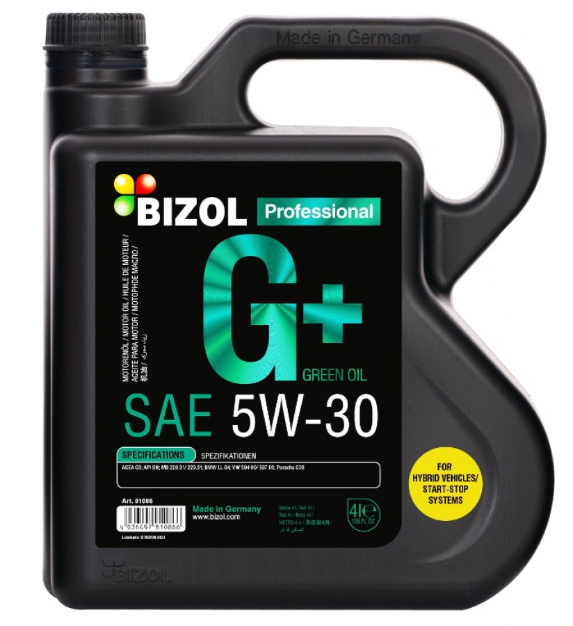 BIZOL Green Oil+ 5W30 синт 4л (4 в уп) /81086/ 06600005