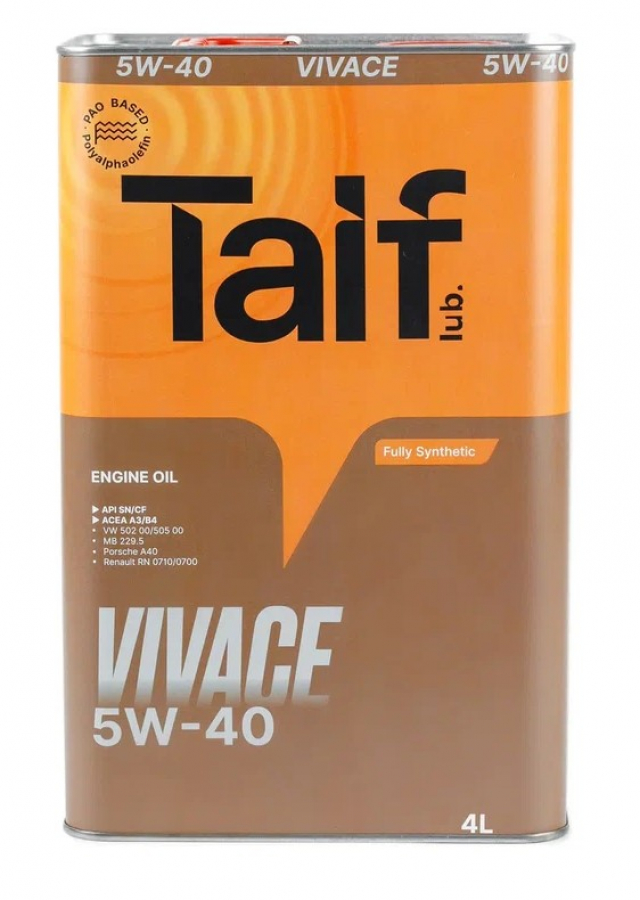 TAIF VIVACE 5W-40 PAO SN/CF,A3/B4 синт 4л (4 в уп) 04600022