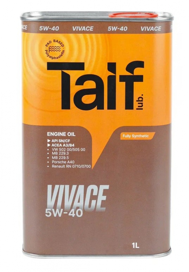 TAIF VIVACE 5W-40 PAO SN/CF,A3/B4 синт 1л (12 в уп) 04600021