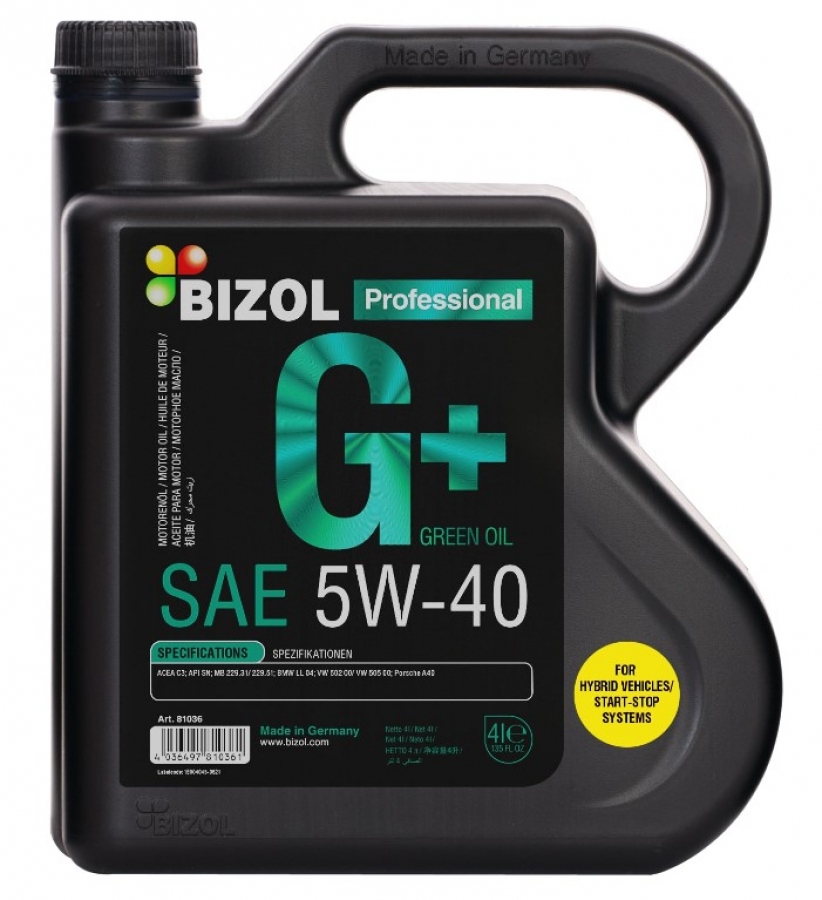 BIZOL Green Oil+ 5W40 SN C3 HC-синт 4л (4 в уп) /81036/ 06600003